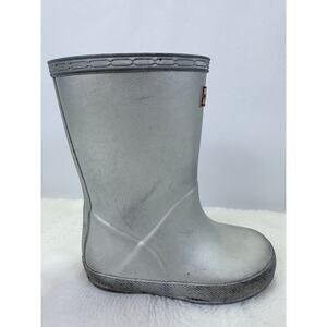 Hunter Kids Original First Classic Metallic Silver Rain Boots Size 8